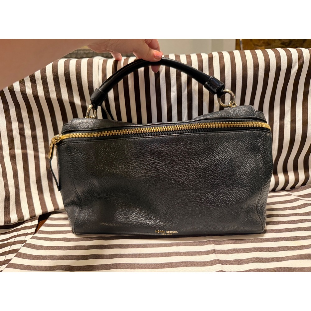 Henri Bendel Black Pebbled Leather Satchel & Shoulder Bag Gold Hardware